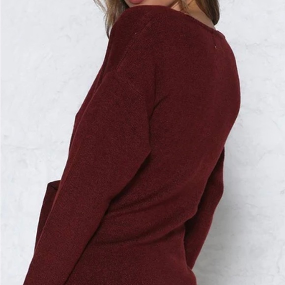 Entro Wrapped Tie Front Burgundy Sweater Dress - Picture 2 of 5